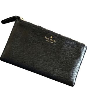Kate Spade Black Leather Wallet Clutch With 2 Large Zippers